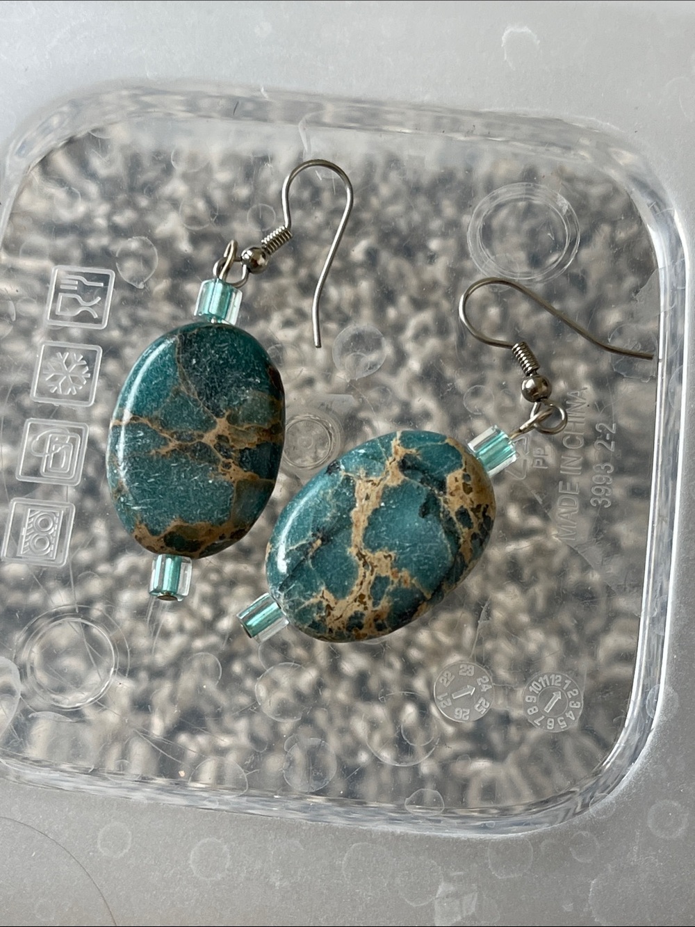 Handmade Teal and Tan Stone Drop Earrings